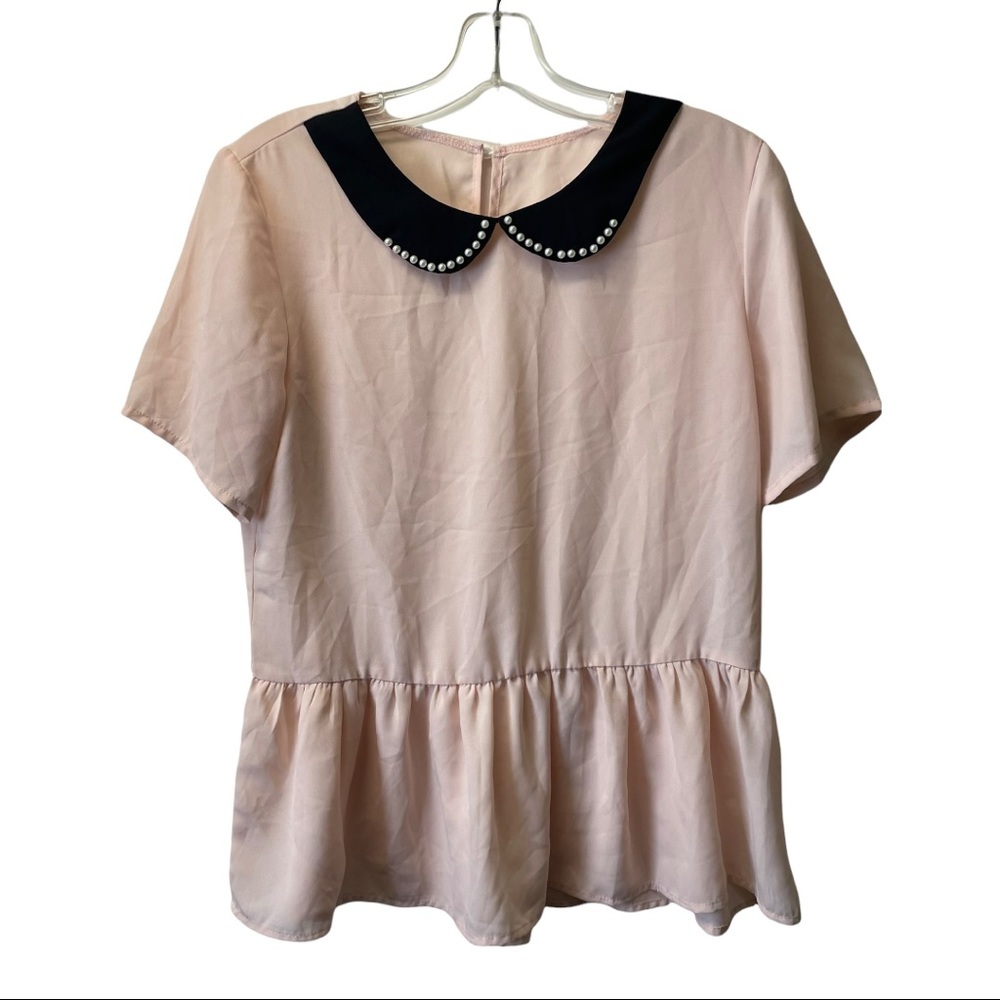 SHEIN pink collard short sleeve blouse size small